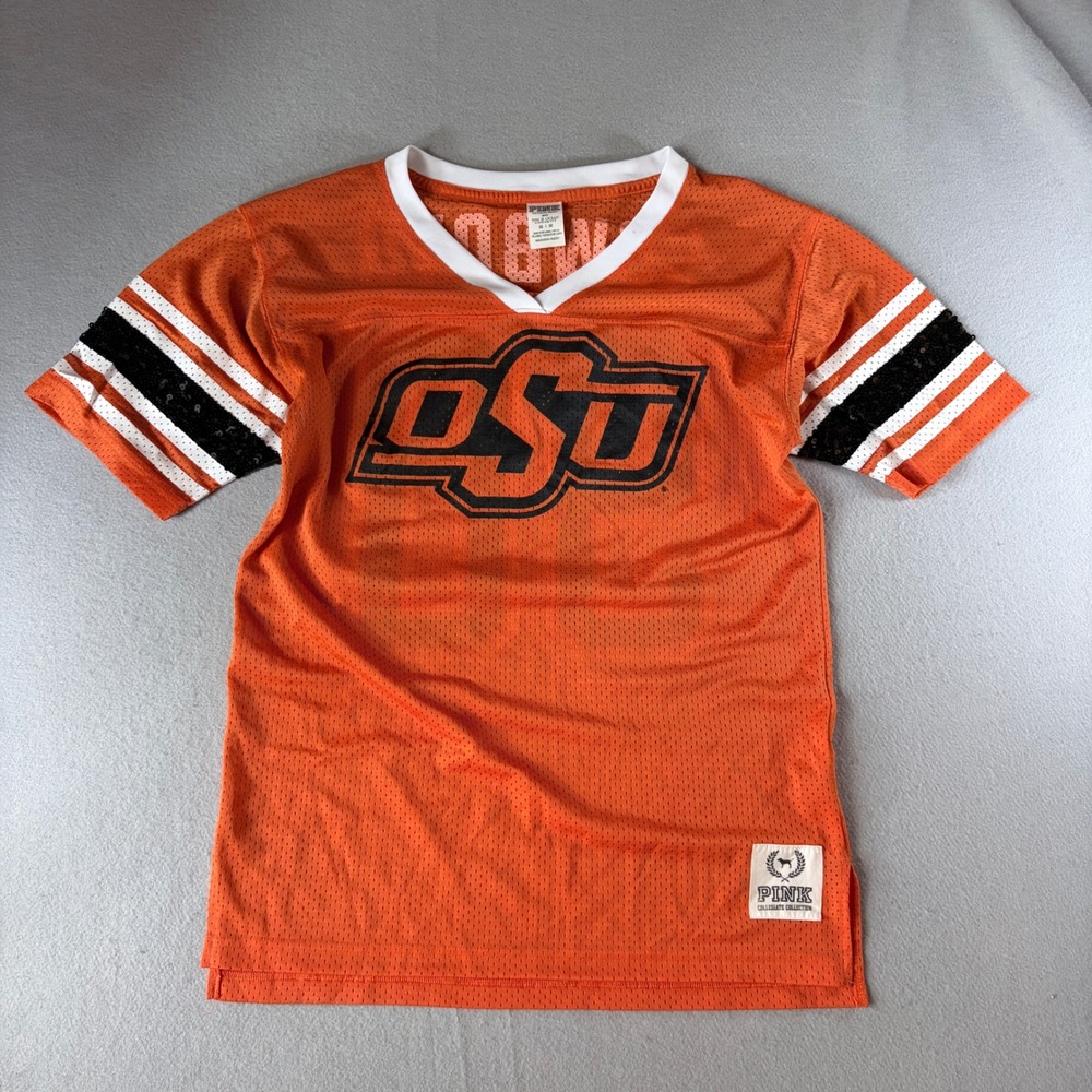 PINK Victoria's Secret Oklahoma State OSU Cowboys Mesh‎ Jersey Sequin Orange M